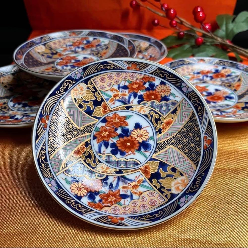 Amazon.co.jp: 古伊万里意匠 有田 若山窯 金彩 染錦 窓絵草花文